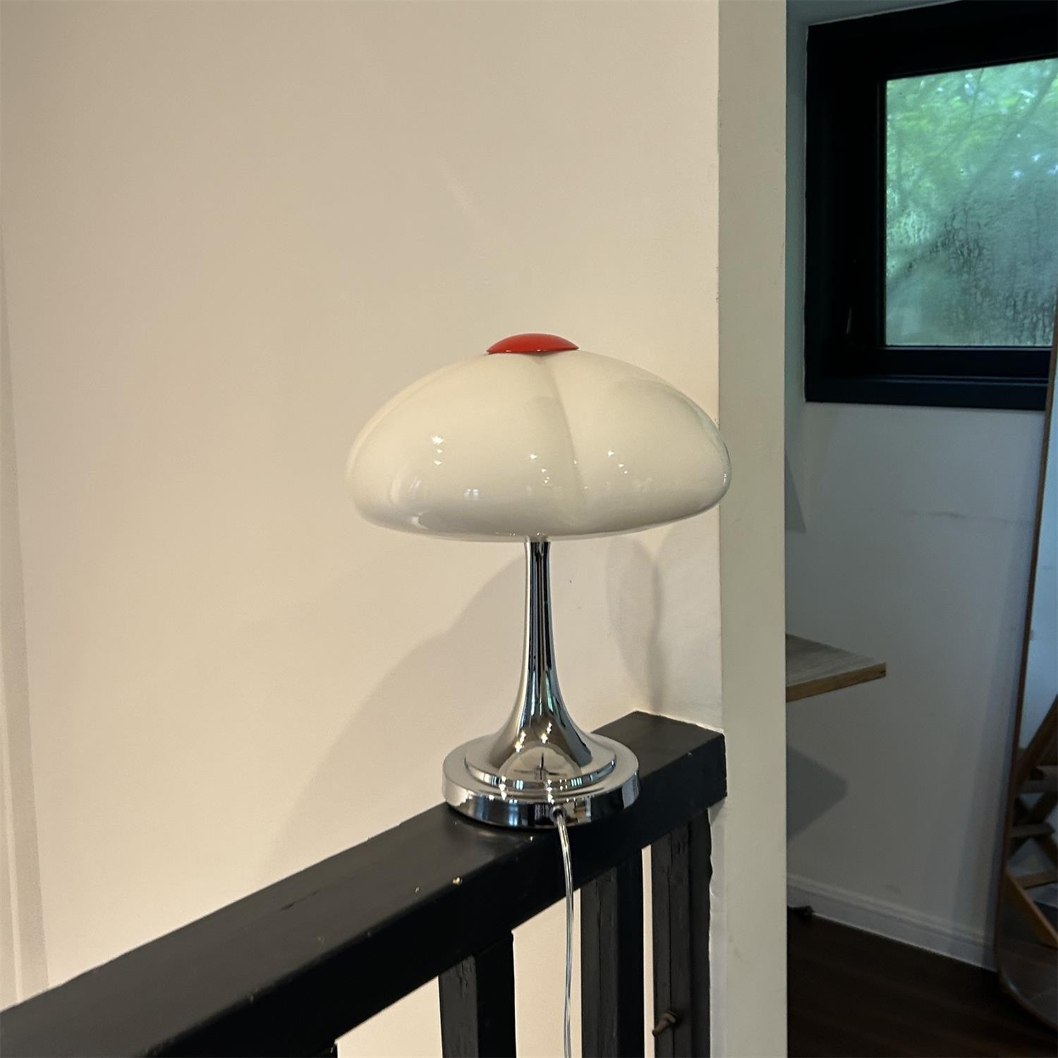 Crèmekleurige glazen paddestoel tafellamp HL883