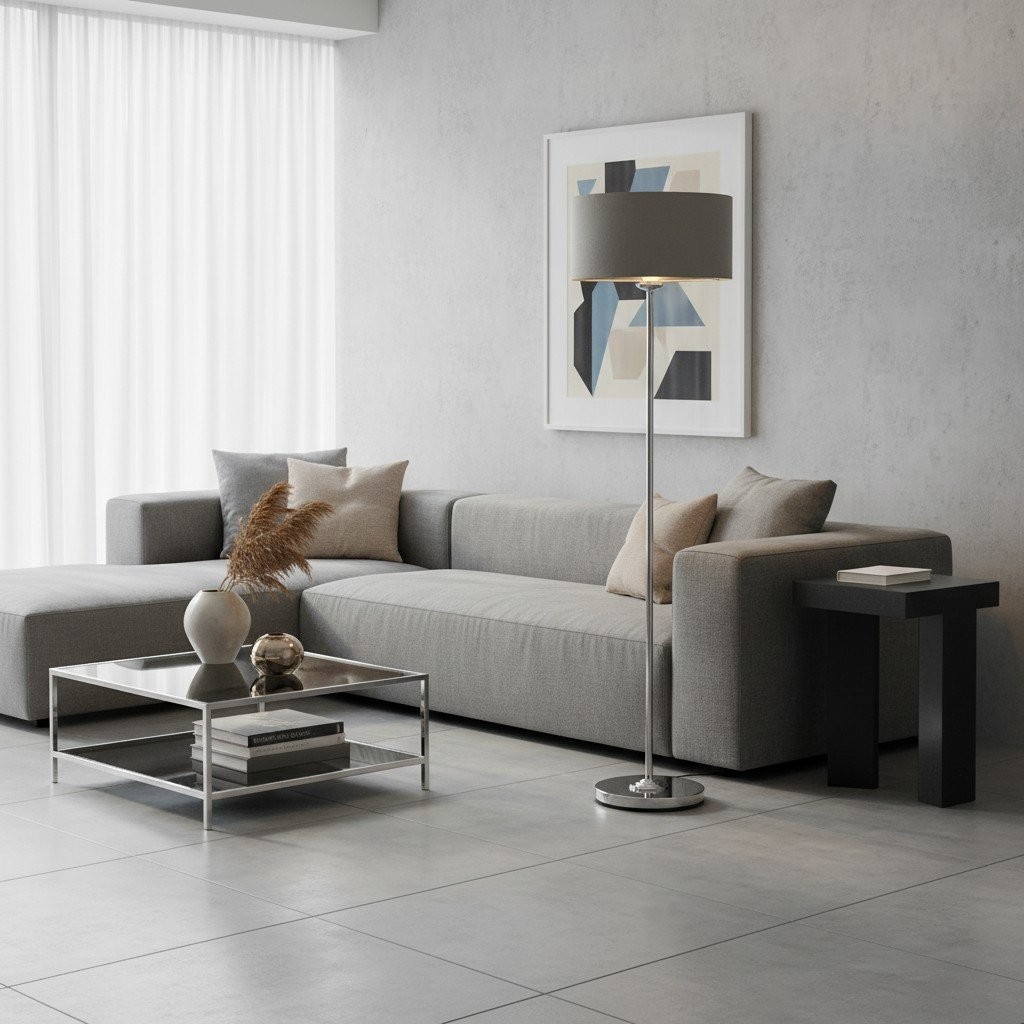 Tela Drum Shade vloerlamp - Moderne stoffen staande lamp voor thuis of op kantoor HL2241
