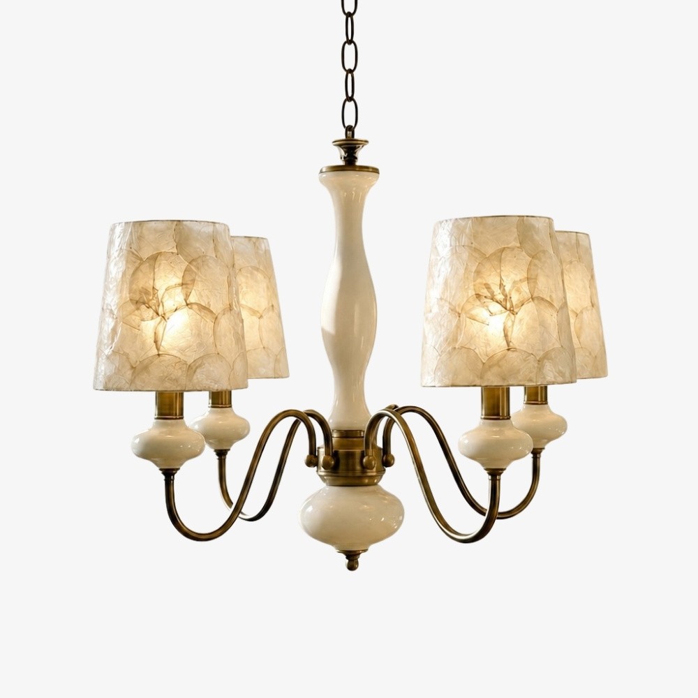 Shellure Retro Kroonluchter met Schelptextuur - Sculpturale Verlichting voor een Kustwoning HL3533