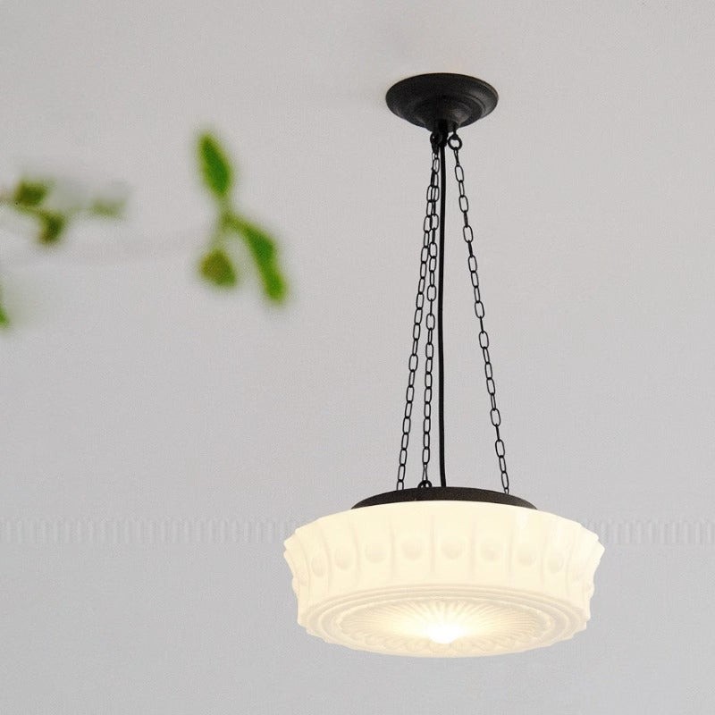 Kroonluchter met cilindervormige kap van ijzerglas HL989