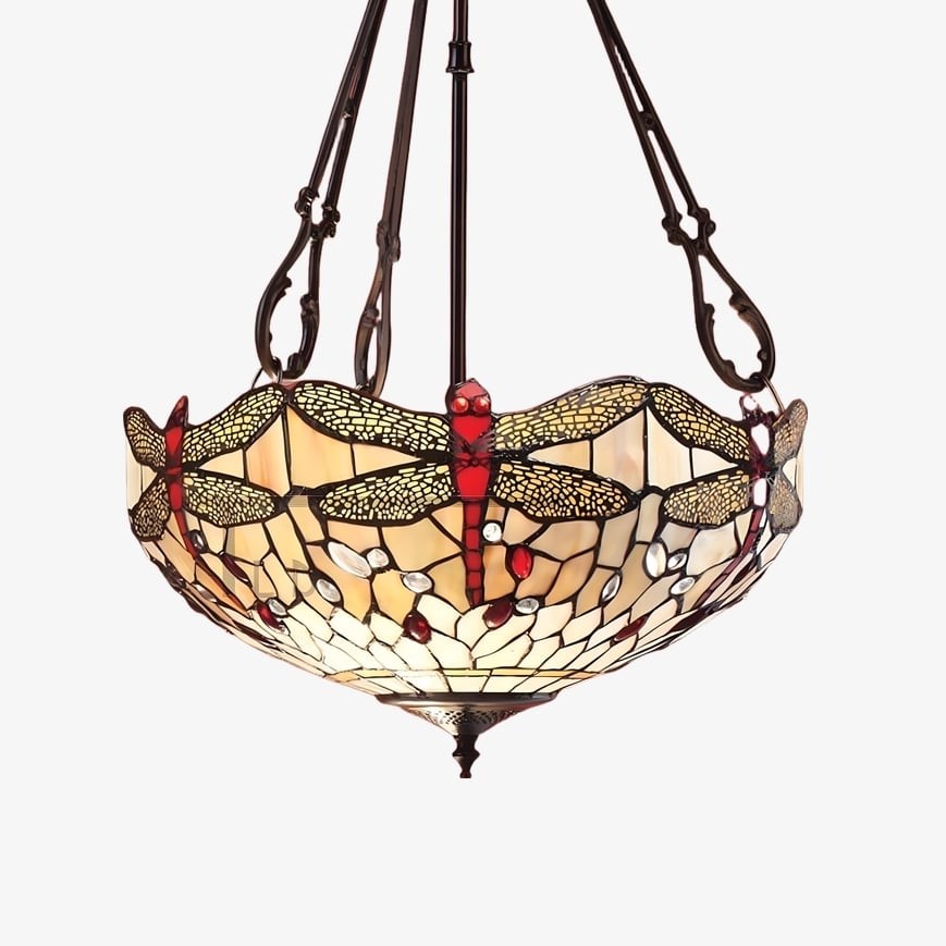 TF Dragonfly Beige Tiffany Hanglamp - Elegant armatuur van gebrandschilderd glas voor eetkamer en slaapkamer HL2068