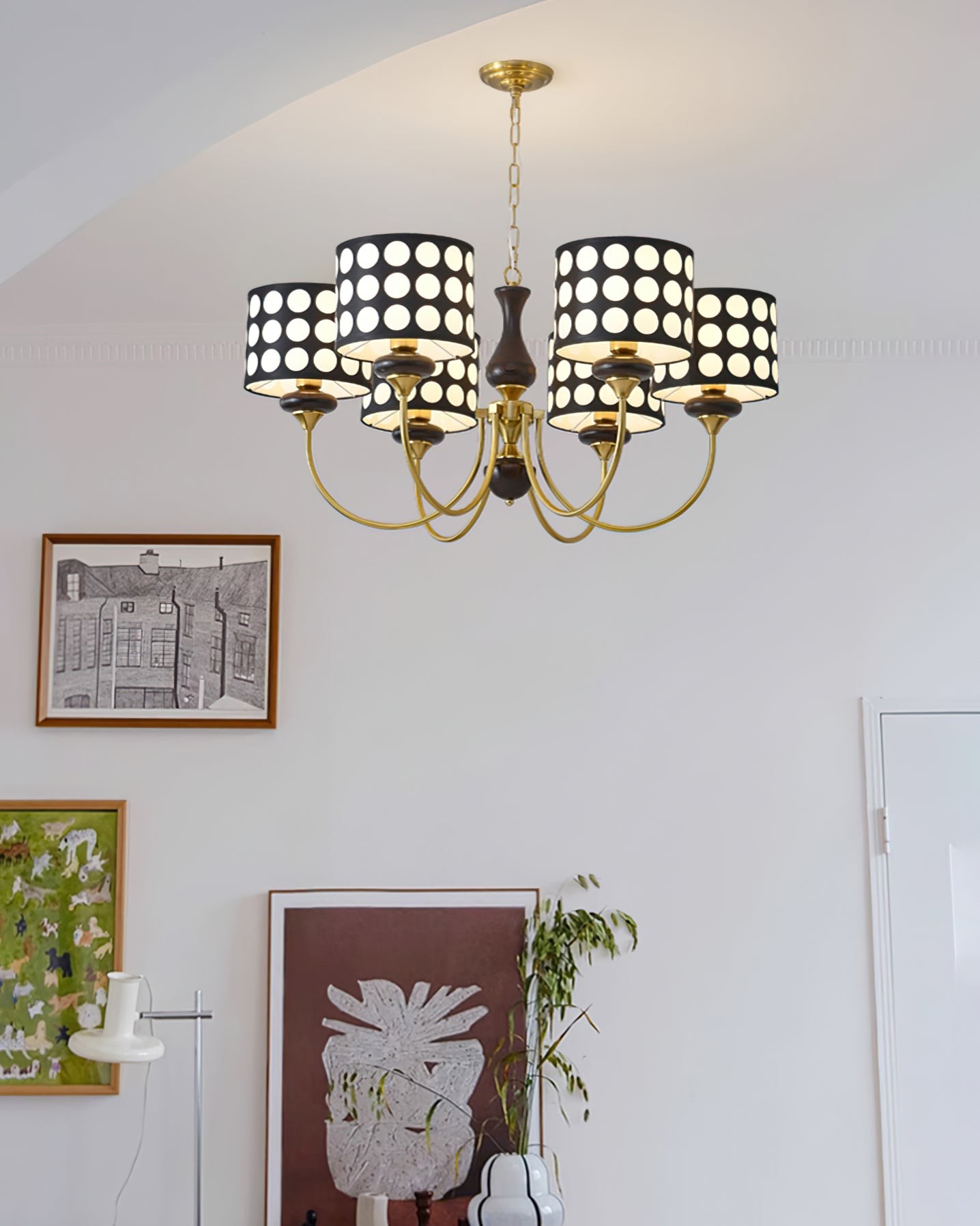 Moderne luxe zwarte kroonluchter met meerdere koppen en stippen HL1121