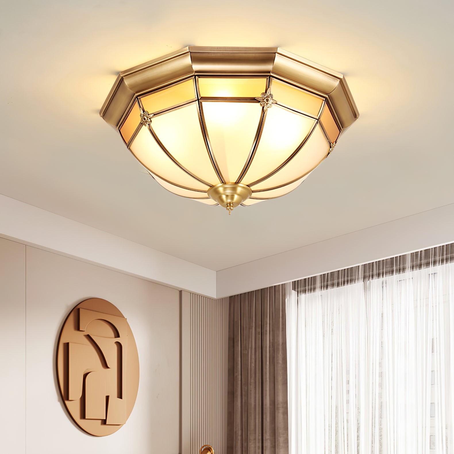 Koepelvormige messing plafondlamp HL463