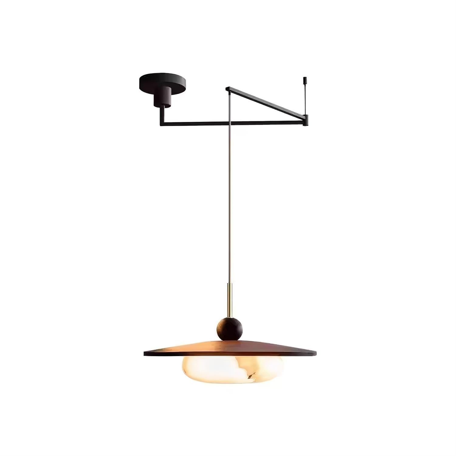 Moderne hanglamp met houten schijf en zwenkarm HL1057