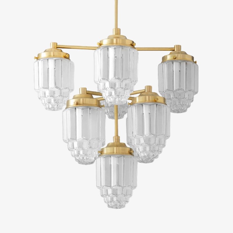 Tierlux Glazen kroonluchter met textuur van messing - Tijdloze verlichting met stijl HL1737