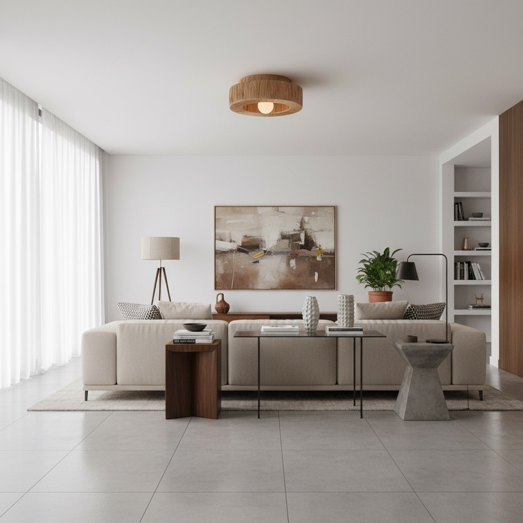 Welanery Minimalistische Rustieke Natuurlijk Geweven Plafondlamp - Duurzame Lamp voor Keuken of Hal HL2543