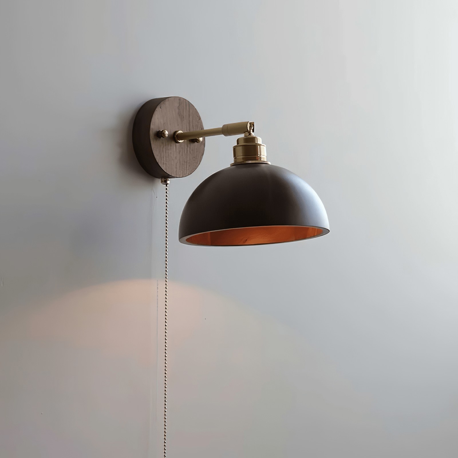 Vintage komvormige houten Rhett Pull wandlamp HL1110