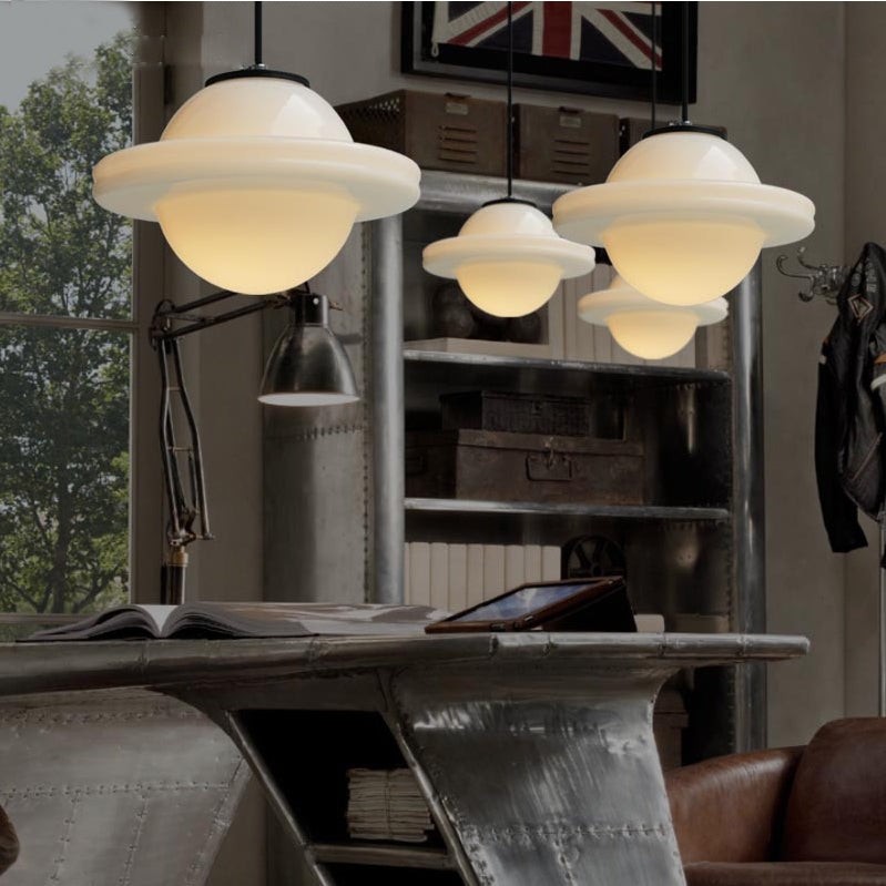 Vintage witte geometrische hanglamp van melkglas HL1022