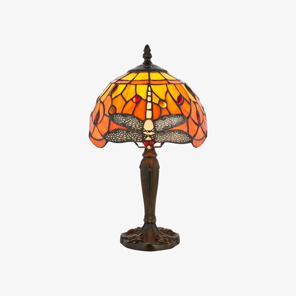 TF Libelle Handgesneden Tafellamp - Vintage Glas-in-lood voor Slaapkamer of Woonkamer HL2159