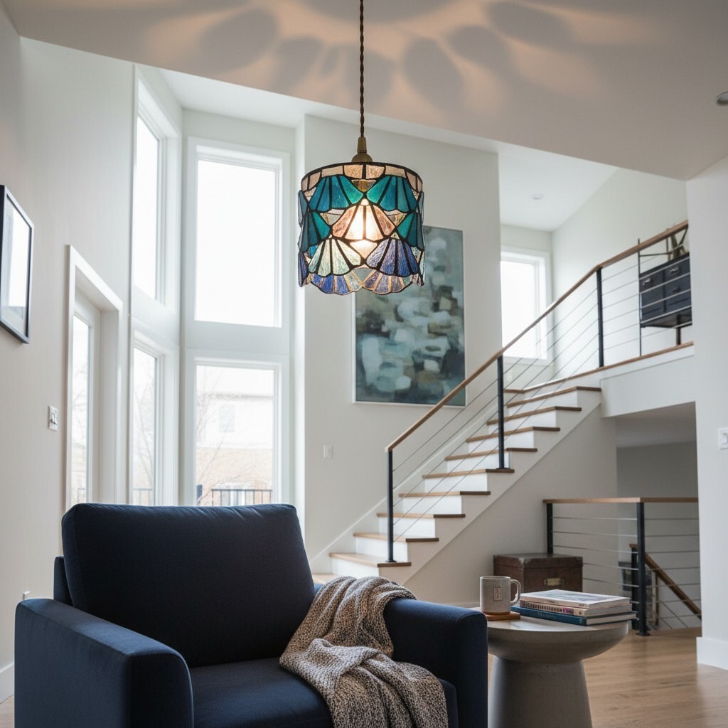 Vintage Tiffany-geïnspireerde hanglamp – Artistieke hanglamp met glazen kap voor eettafeleiland en hal HL2310