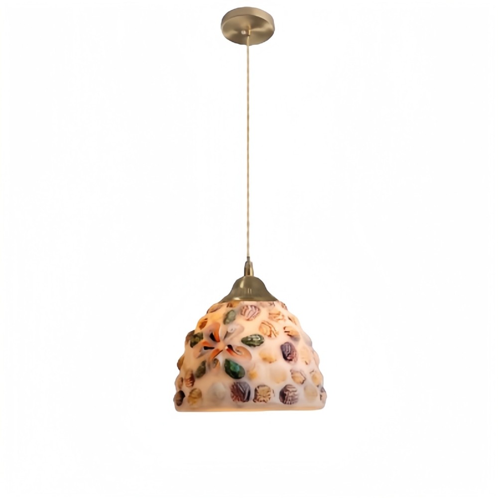 Retro kleurrijke natuurlijke schelp handgemaakte messing hanglamp HL1279