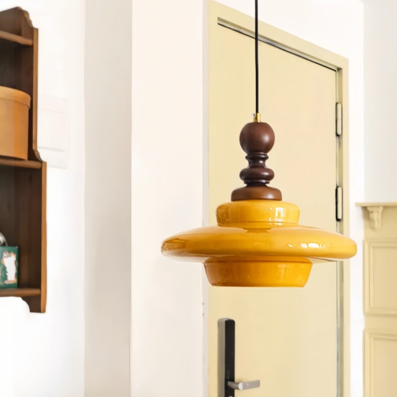 Middeleeuwse crèmekleurige glazen hanglamp HL494