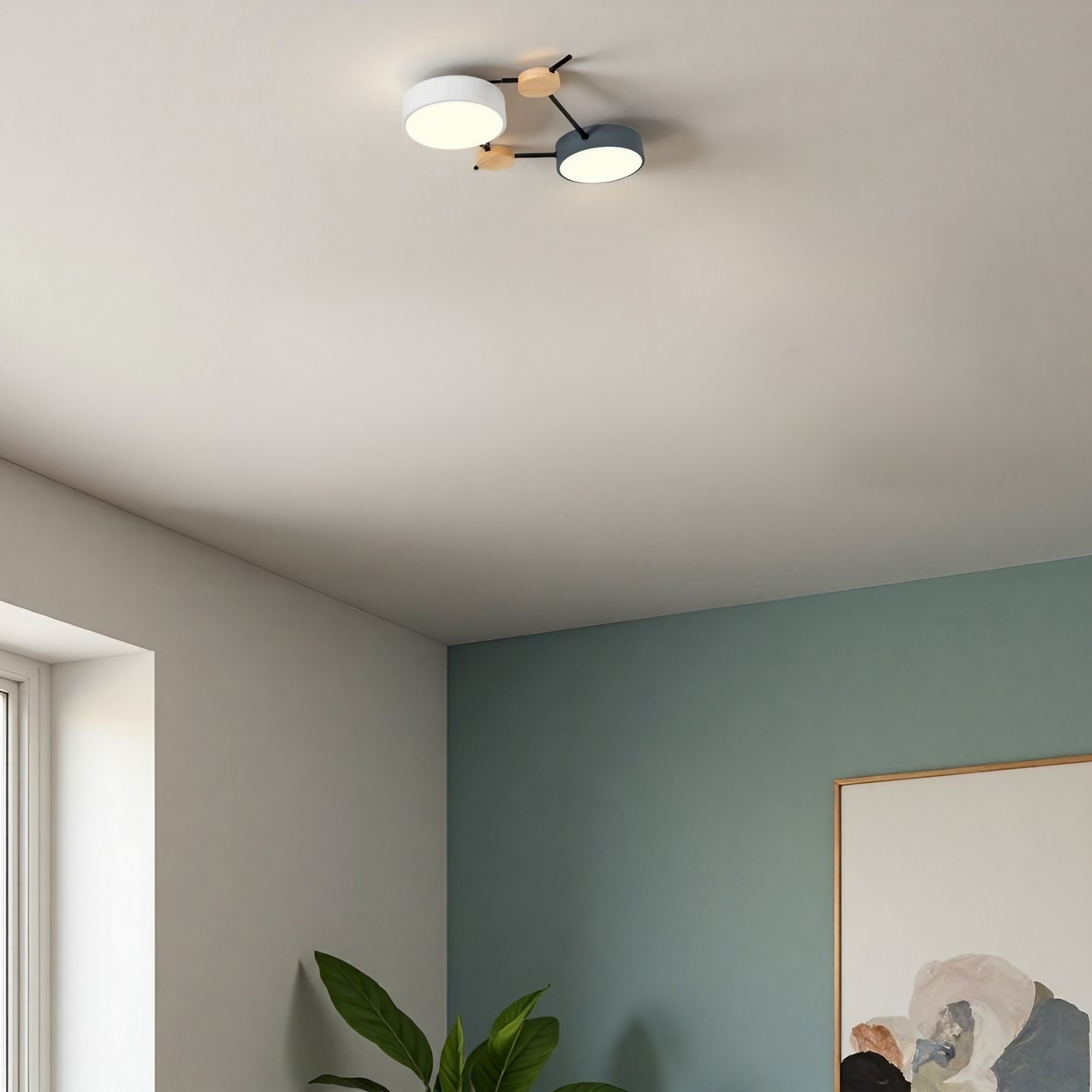 Moderne plafondlamp met houten schijf - LED-lamp met takken voor woonkamer HL1346