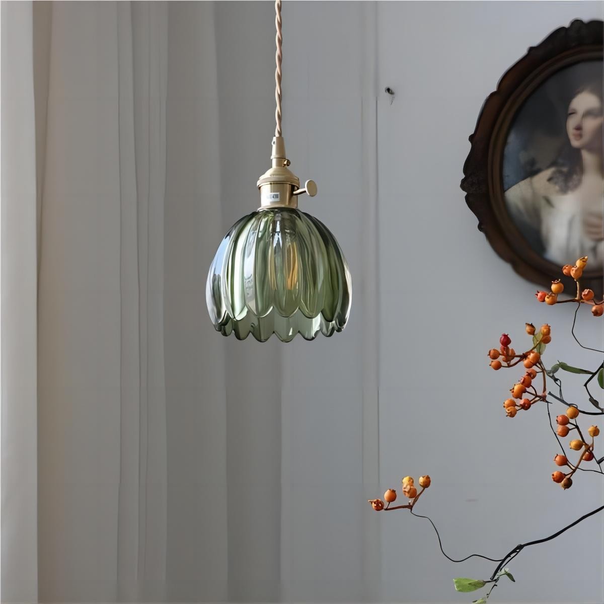 Retro koperen glazen bloemblaadjes hanglamp HL90