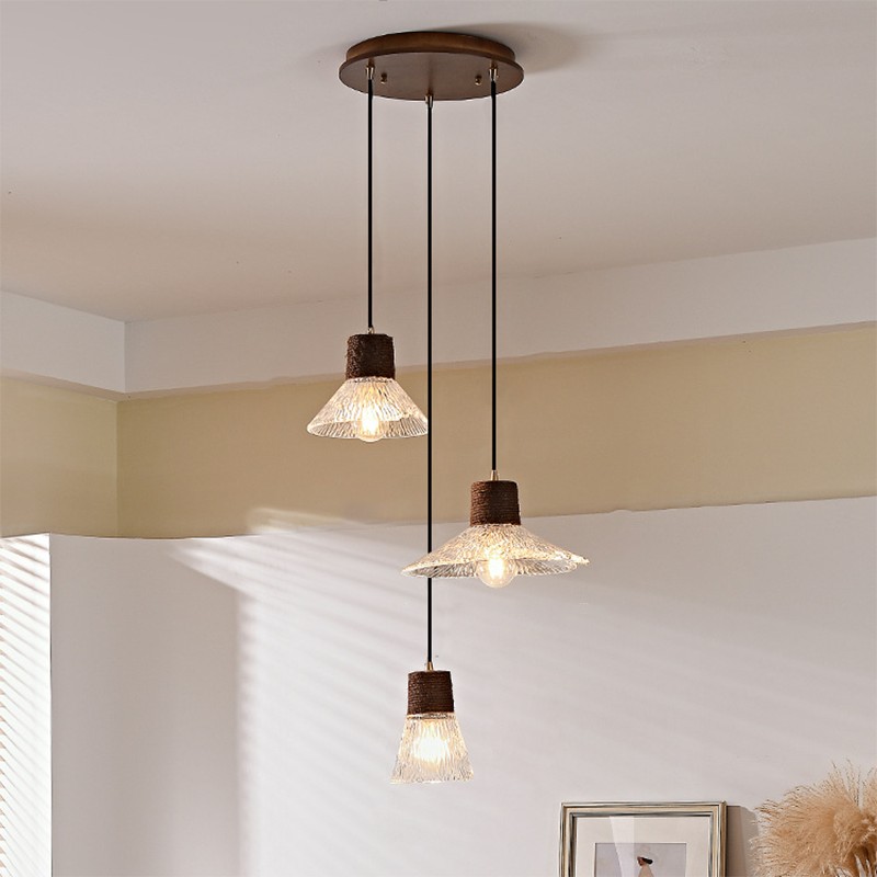 Hanglamp met glazen kap van Scandinavisch henneptouw HL3491