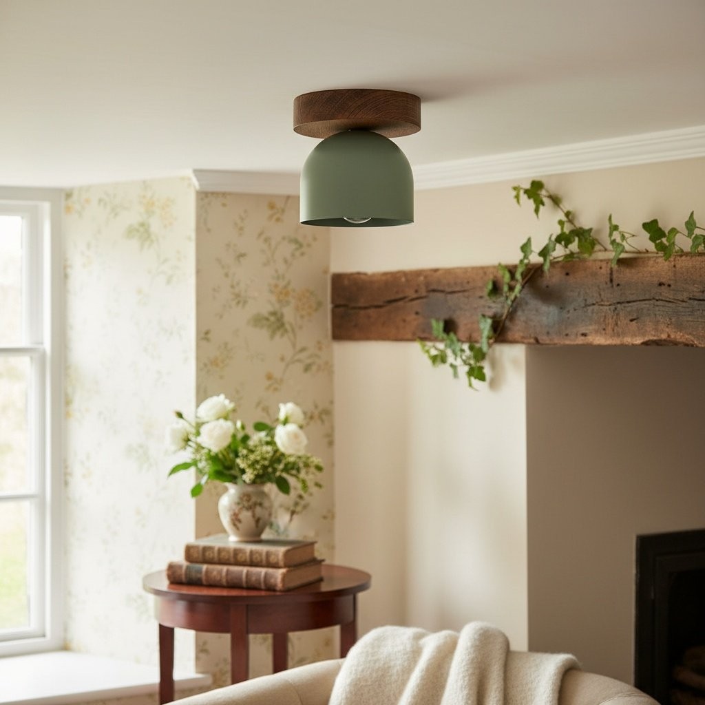 Metio Dome moderne rustieke plafondlamp - houten en metalen fusie HL1734