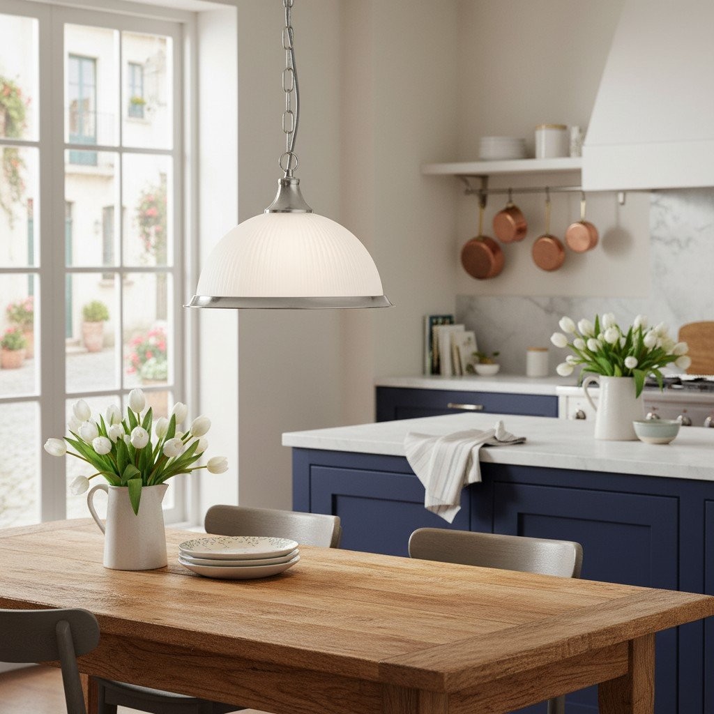 TF Vintora Hanglamp met geribbeld glas - Elegante metalen afwerking voor keukens, eetkamers en gangen HL2221