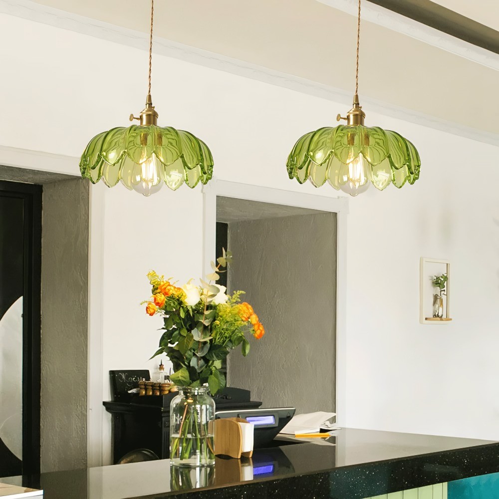 Vintage rustieke bloemblaadjesknoppen glazen hanglamp HL201