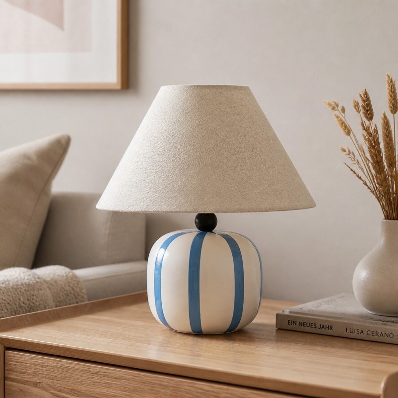Ceruna keramische tafellamp met stoffen lampenkap - moderne minimalistische lamp voor lees- of loungeruimtes HL3611