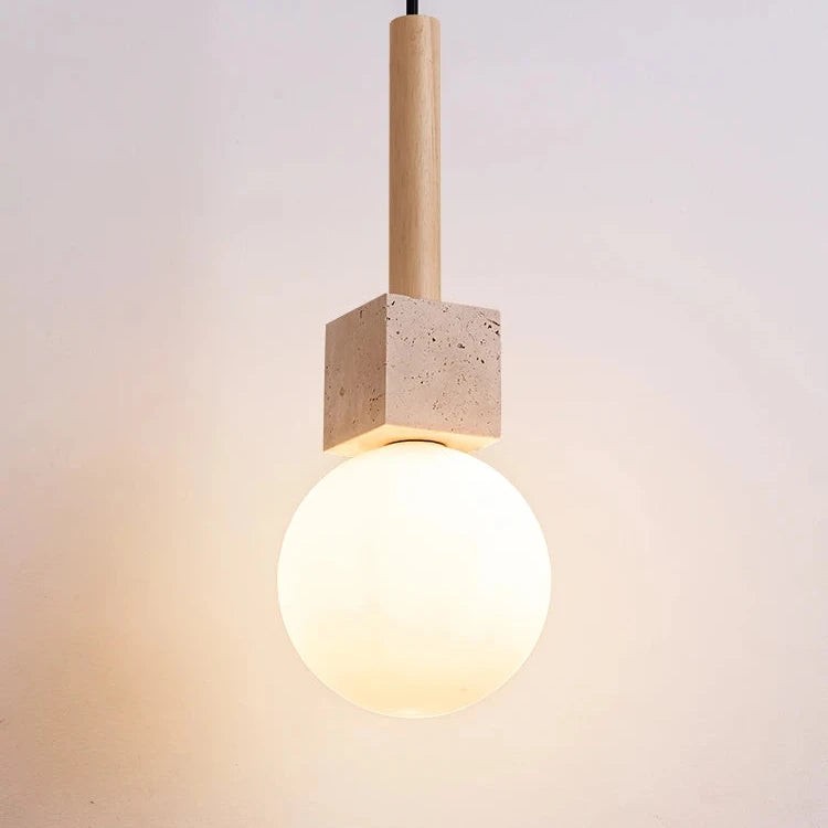 Moderne hanglamp in de vorm van een travertinkubus HL3481