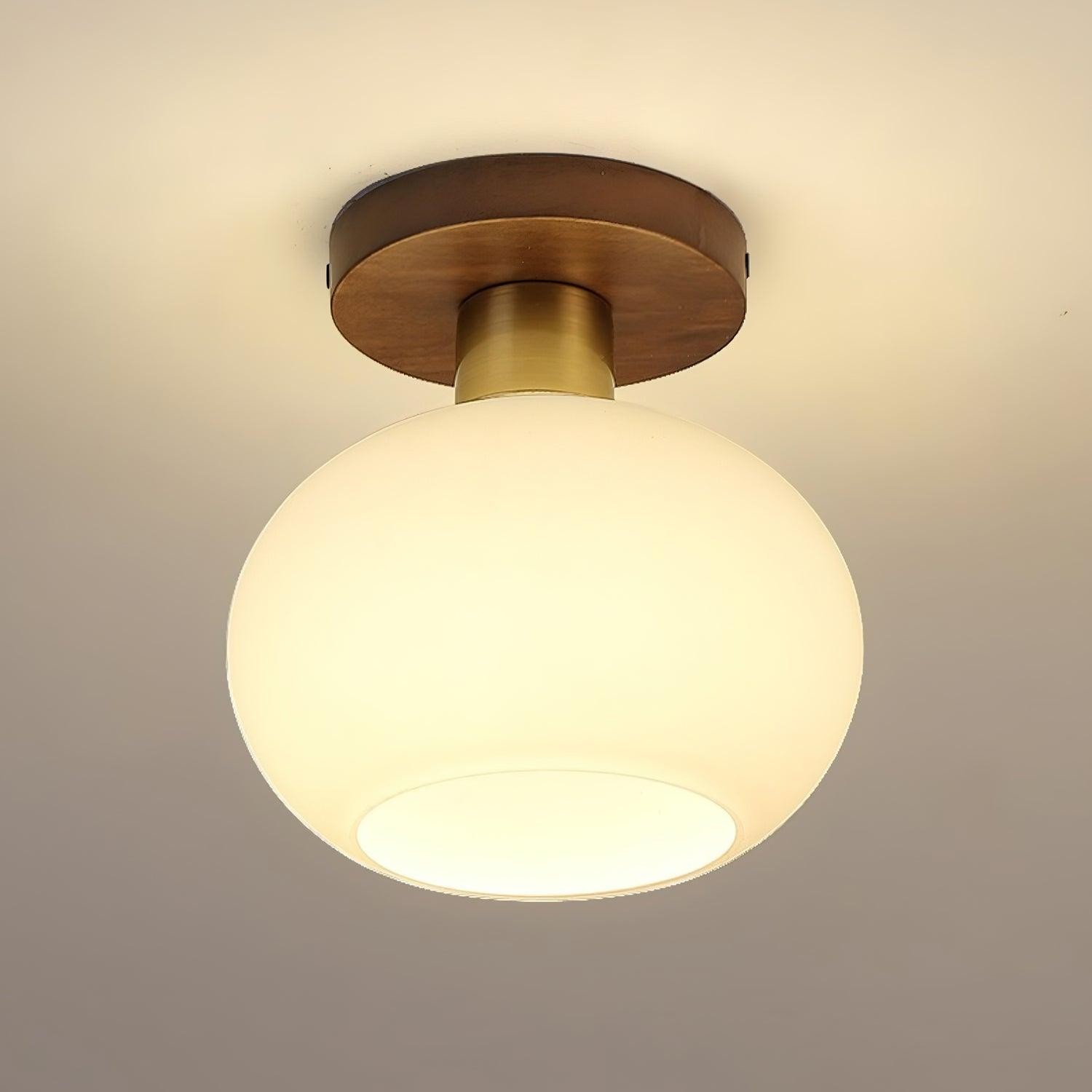 Vintage Wabi-Sabi Walnoot Koperen Glazen Plafondlamp Voor Woonkamer HL918