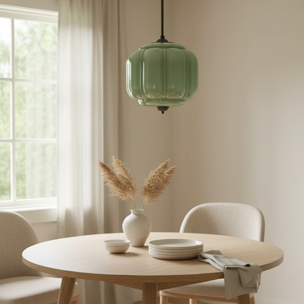 Vintage Eloise Melkglazen Hanglamp - Geribbelde Glazen Plafondkroonluchter HL1091