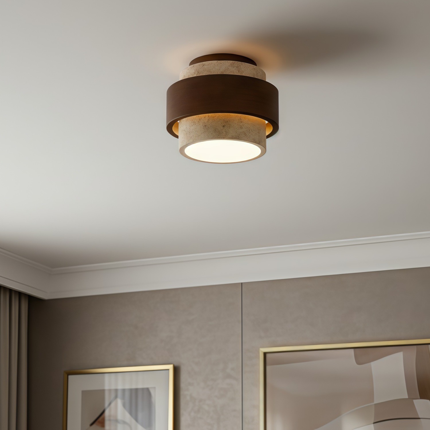MokuStone Wabi Sabi Travertin Plafondlamp - Plafondlamp met textuur van steen, vlak gemonteerd, voor thuis HL2444