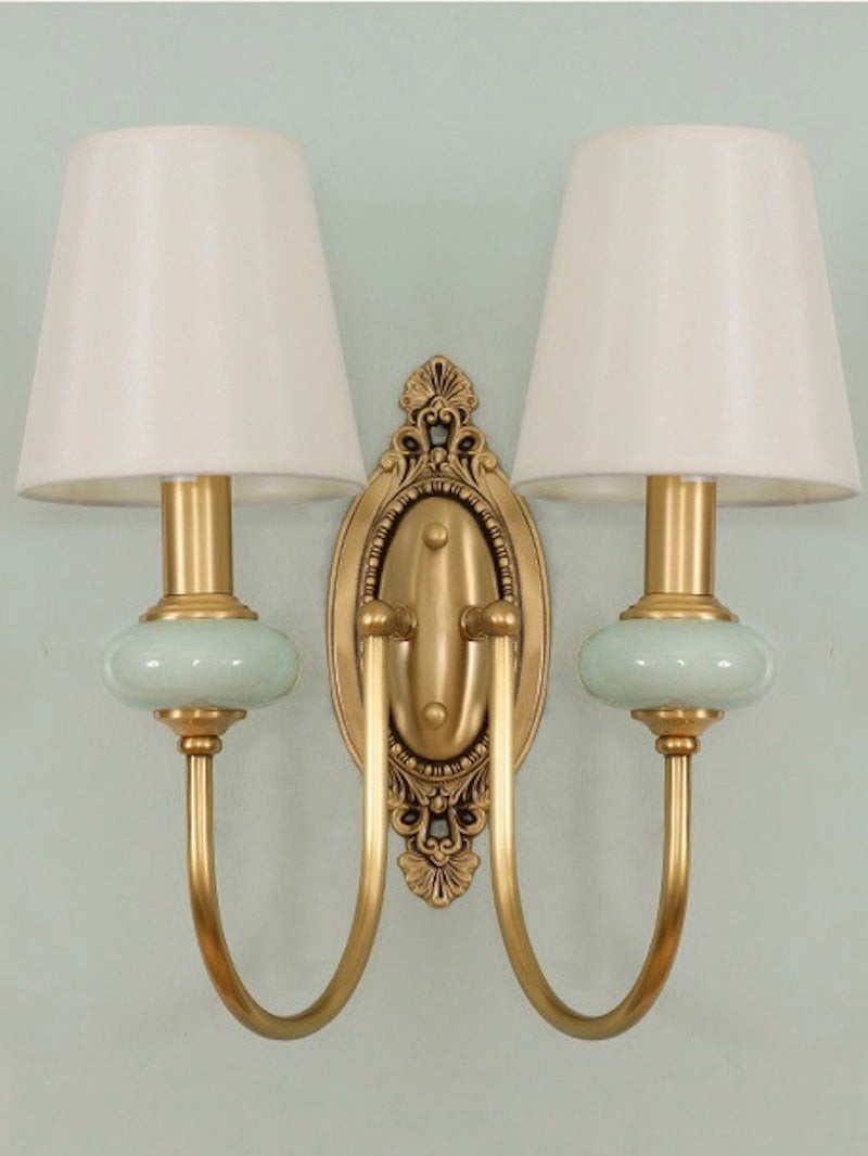 Klassieke wandlamp met stoffen kap - keramische wandlamp voor hal of slaapkamer HL1805