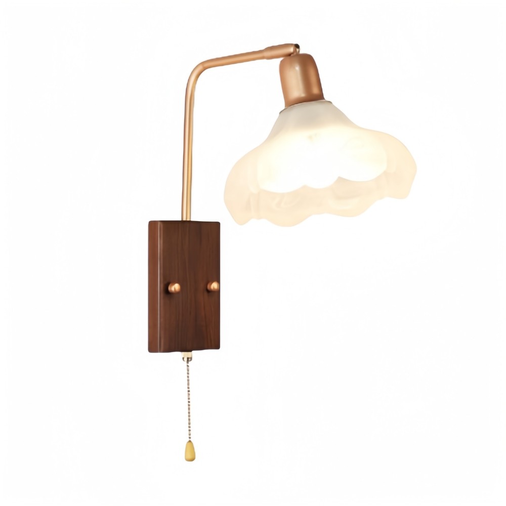 Franse ijzeren glazen bloemenwandlamp met zwenkarm en rits HL1087