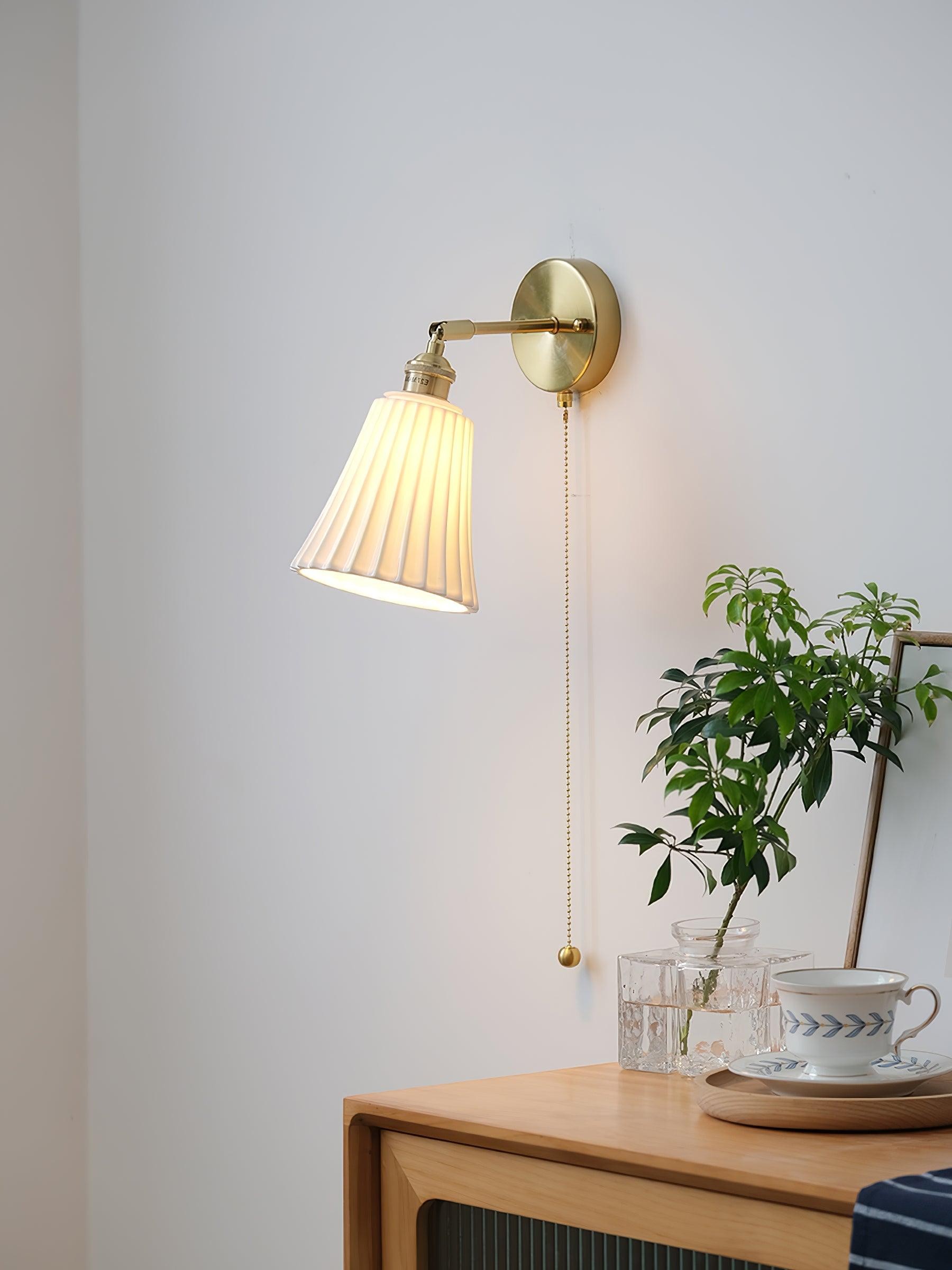 Moderne trekkoord metalen keramiek binnenwandlamp voor slaapkamer HL863