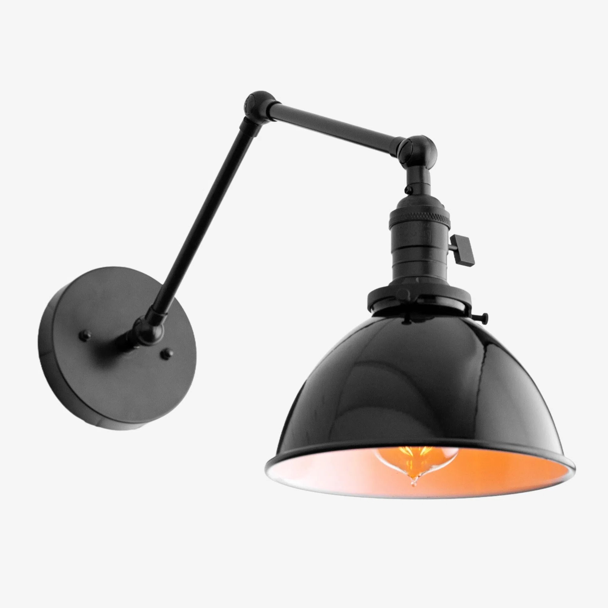 Conique metalen vintage industriële wandlamp met zwenkarm - verstelbare koepelvormige kap voor studie HL1675