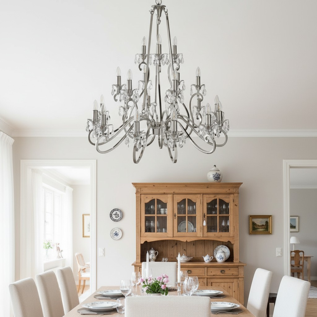 Talonis kristallen kroonluchter - traditionele kroonluchter in kaarsvorm, messing en nikkel, voor woonkamer en eetkamer HL2157