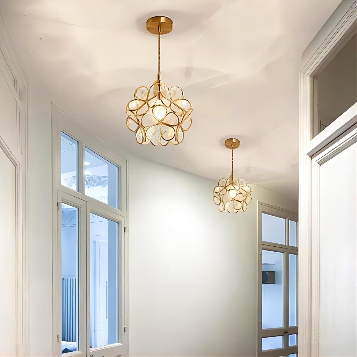 Romantische handgeblazen glazen bloemblad hanglamp HL47