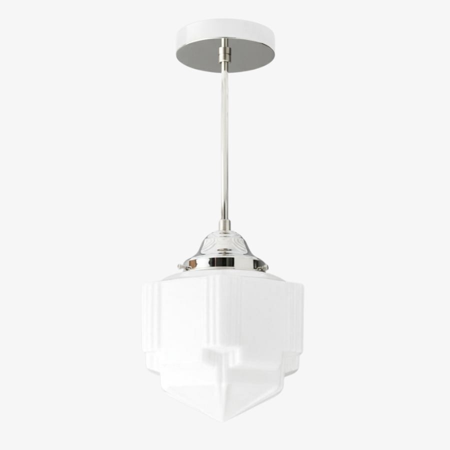 Geotower Glazen Moderne Hanglamp - Wolkenkrabber Design - Afwerking van Messing, Zwart of Nikkel HL1702