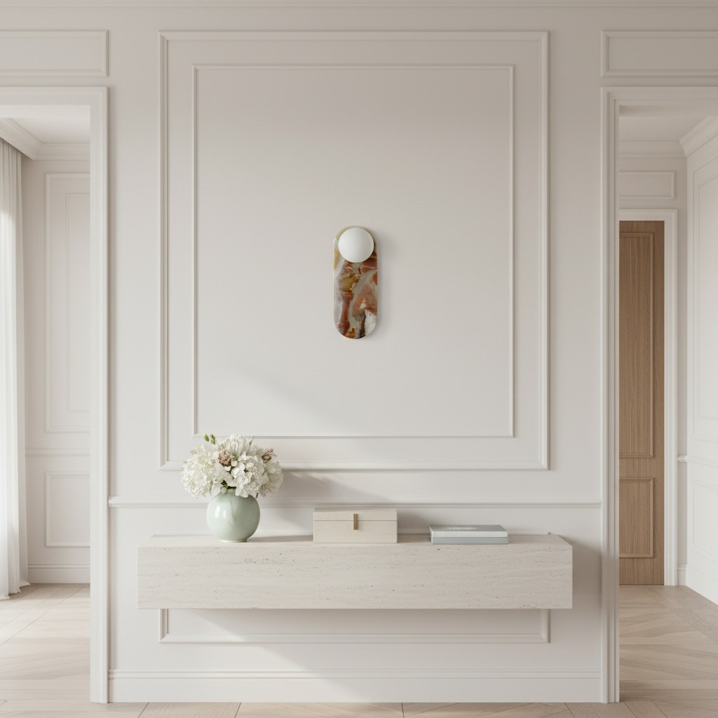 Vinbrea stenen wandlamp met organische textuur - accentverlichting in mid-century stijl voor slaapkamer en hal HL2545