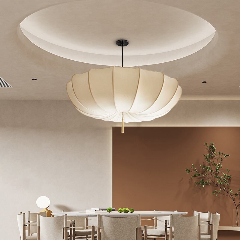Traditionele Japanse ronde kroonluchter met ijzeren frame en stoffen kap, 3/5 lichts, voor de woonkamer HL1408