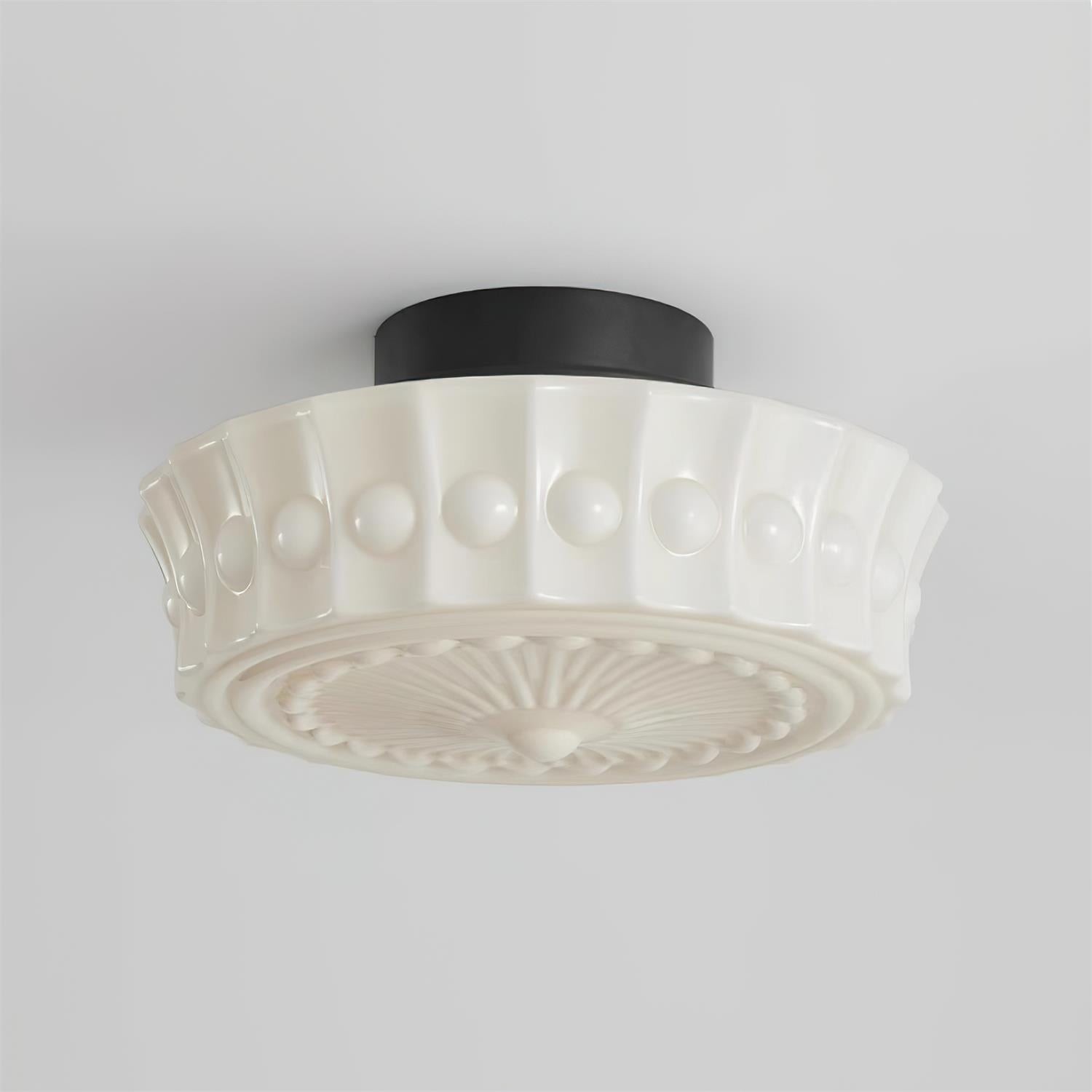 Franse vintage glazen plafondlamp in crèmestijl HL555