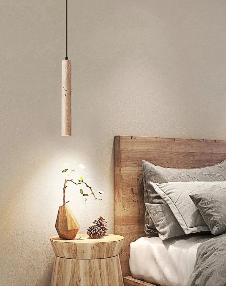 Japanse Wabi Sabi gele travertijn cilinder hanglamp met 1 lichtpunt HL970