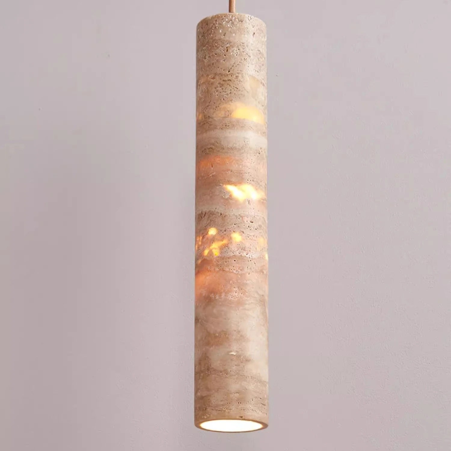 Hanglamp met crèmekleurige travertin buisvormige kap HL3465