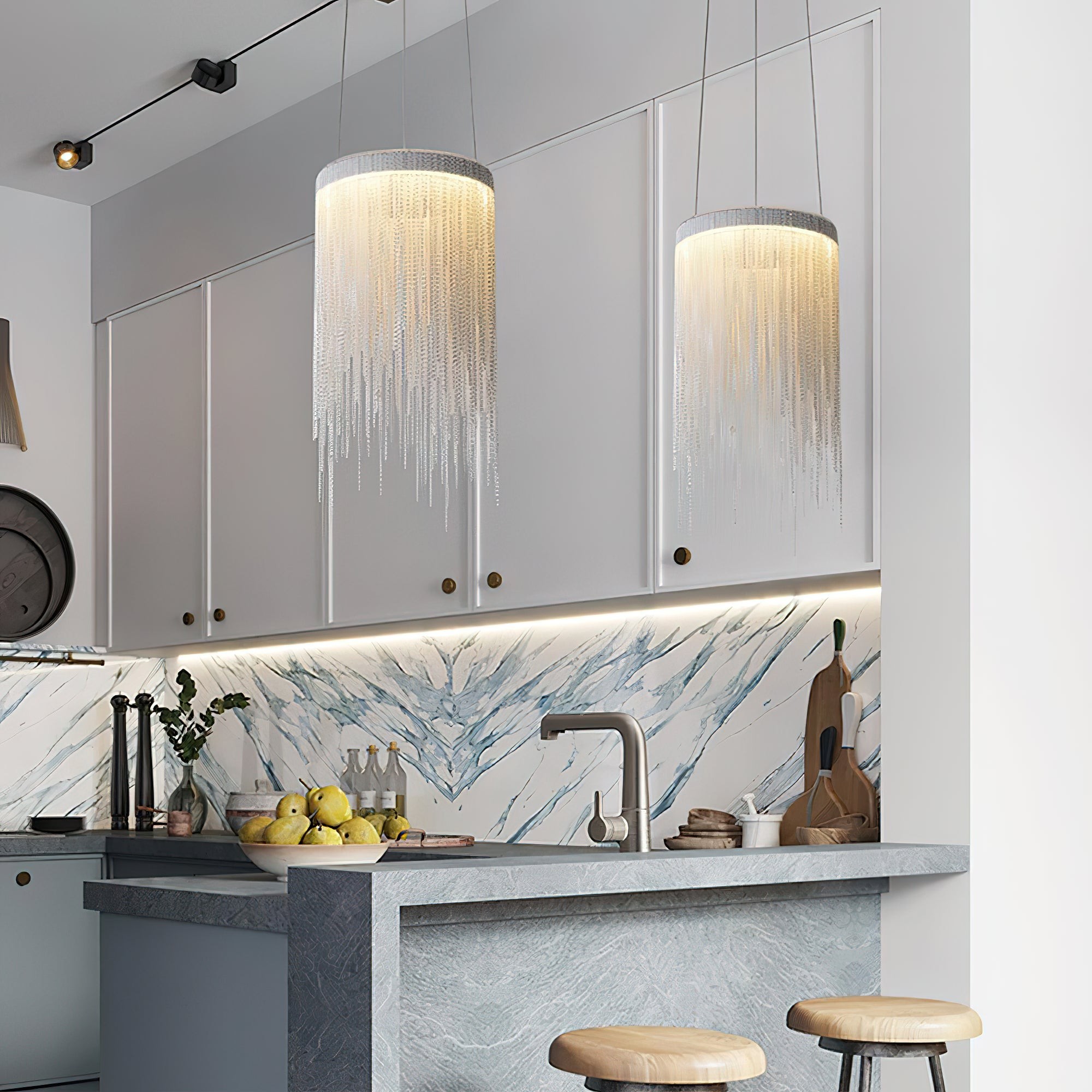 Hanglamp met aluminium ketting en kwastjes HL1181