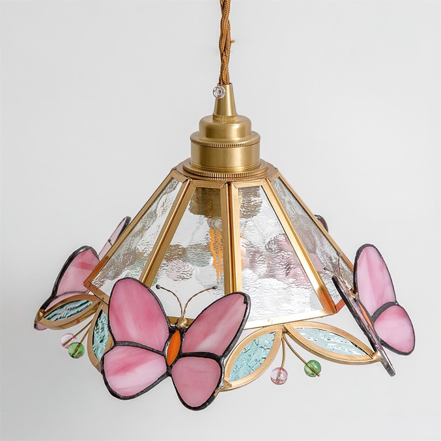 Franse Retro Glazen Roze Vlinder Hanglamp HL814