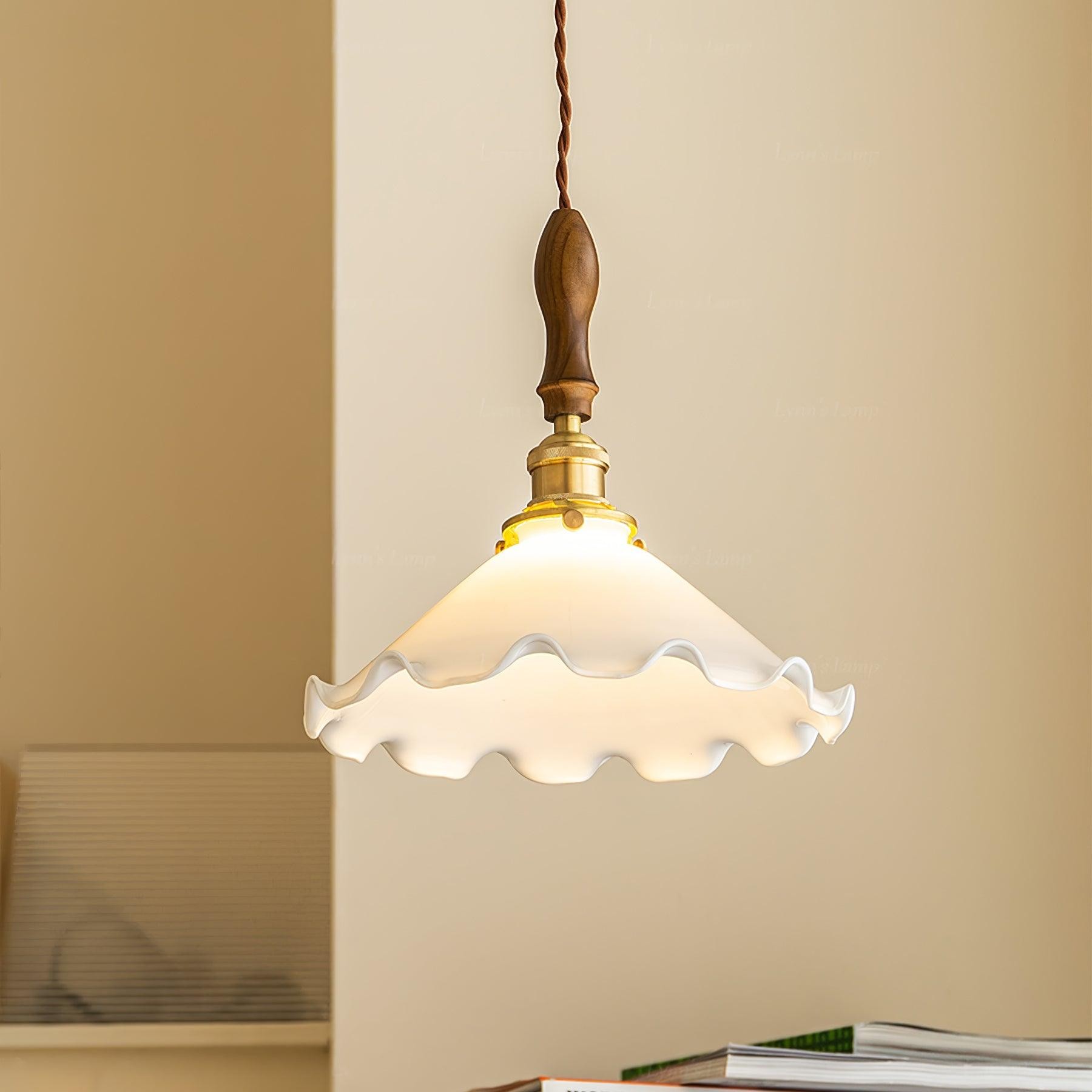 Vintage witte glazen hanglamp met rok HL428