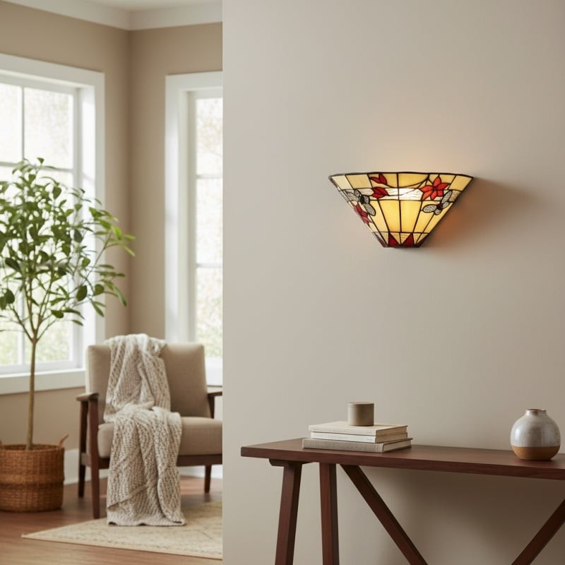 TF Butterfly Wandlamp - Wandlamp met glas-in-lood vlinderdesign voor slaapkamer en woonkamer HL2149