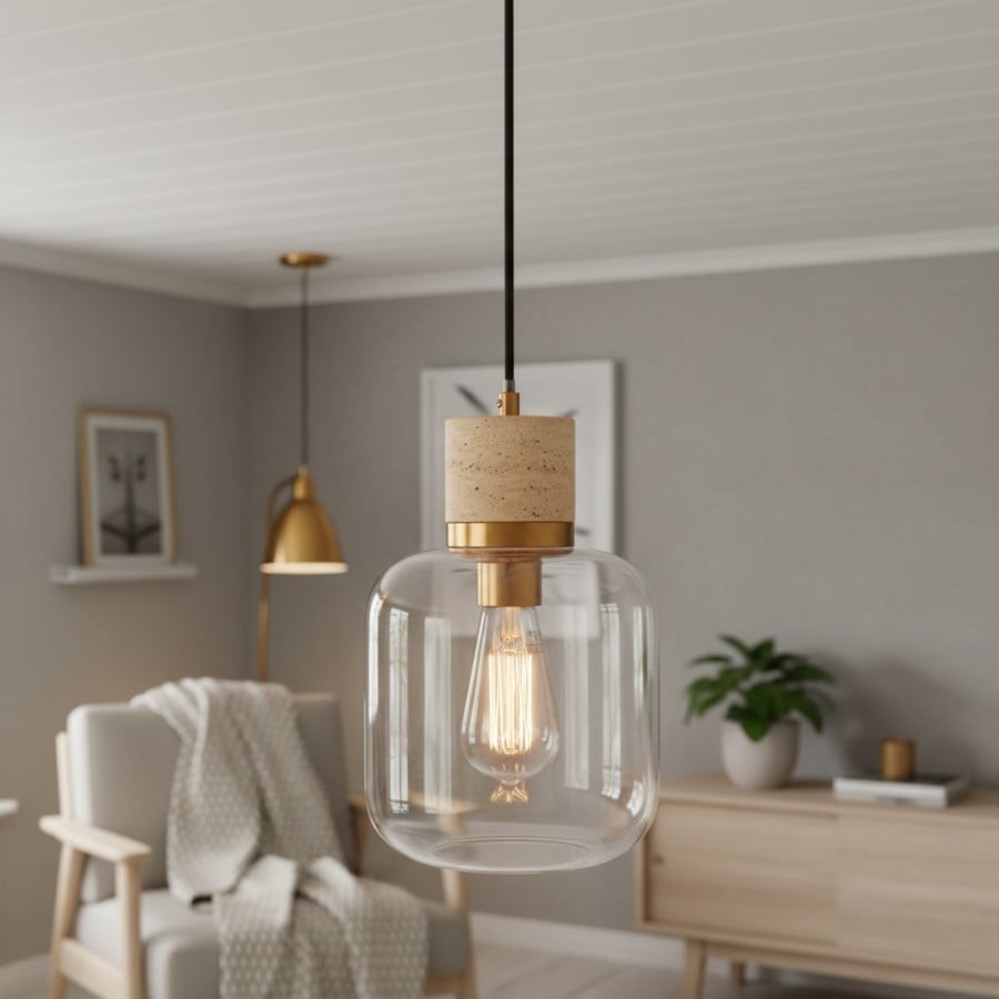 Korlisse Hanglamp van natuursteen en glas - Stijlvolle lamp voor de woonkamer of zitkamer HL2124