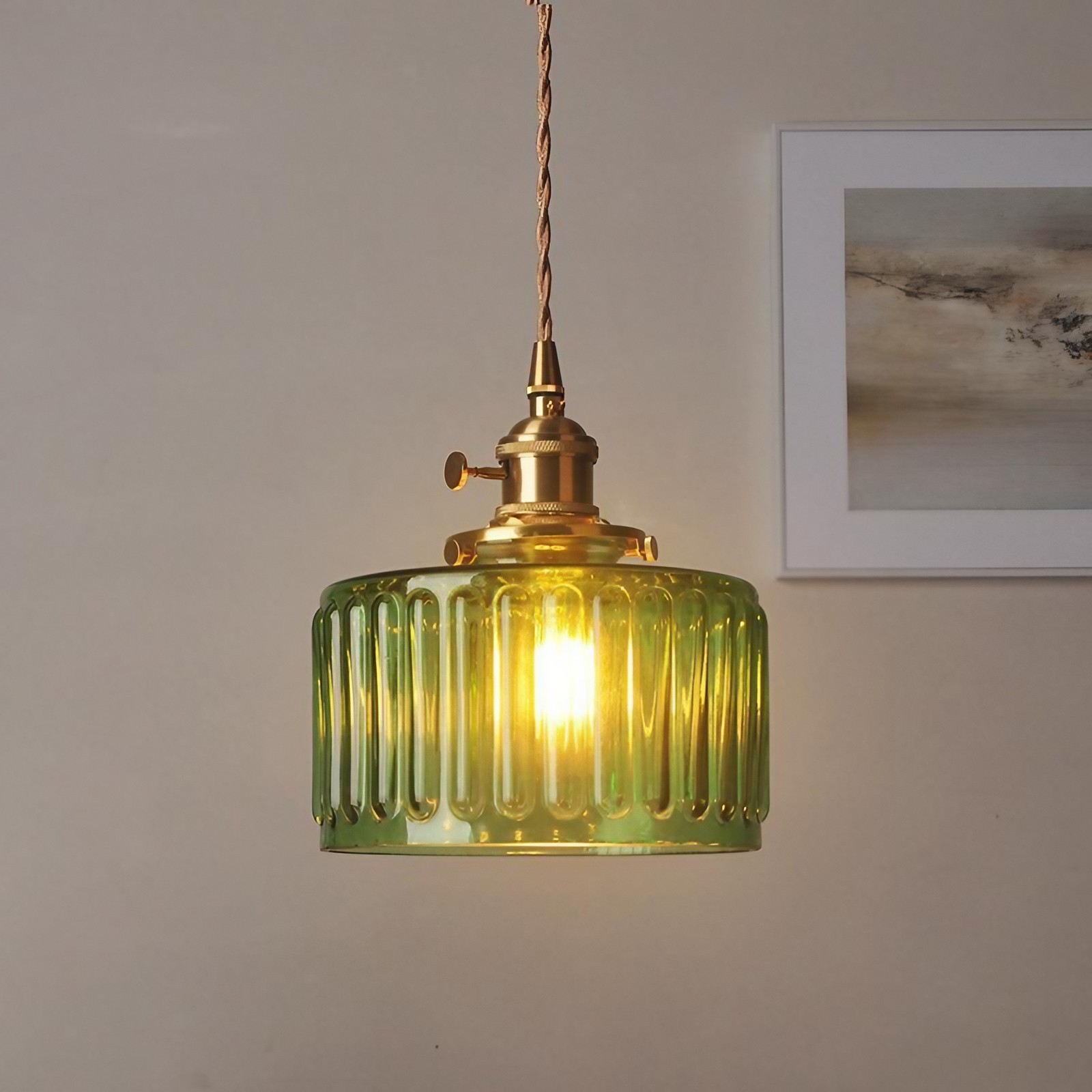 Retro Korte Cilinder Golvende Glazen Hanglamp HL315