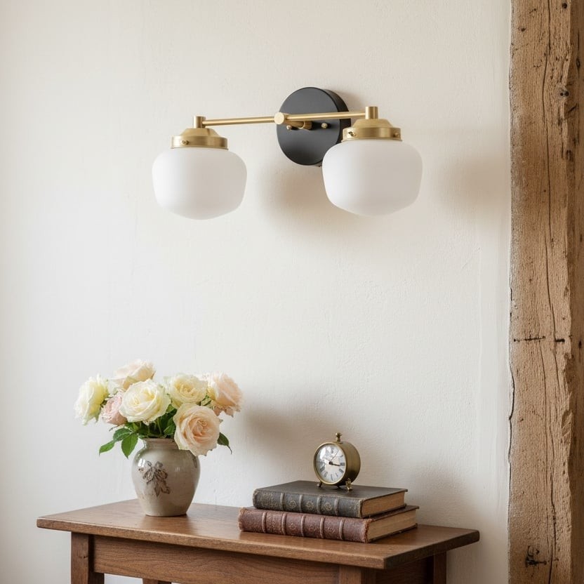 Opalume glazen Art Deco badkamerlamp - wandlamp met witte glazen kappen HL1668