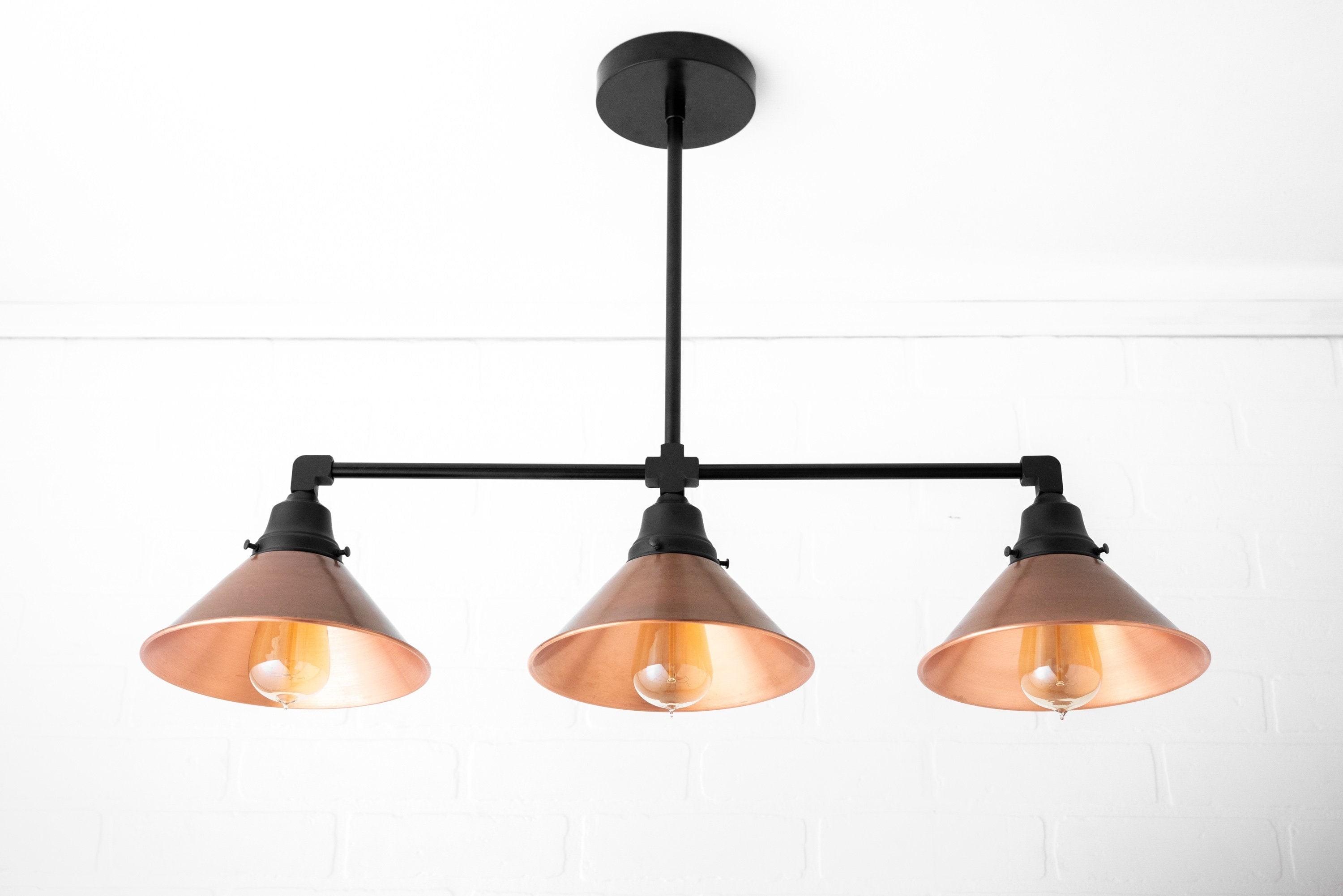 Conique metalen handverouderde koperen kroonluchter - 3-lichts industriële hanglamp - Island Lighting HL1751