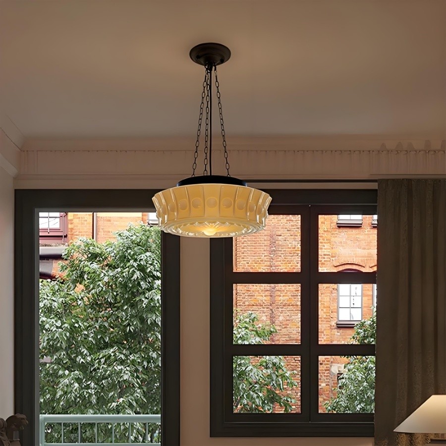Kroonluchter met cilindervormige kap van ijzerglas HL989