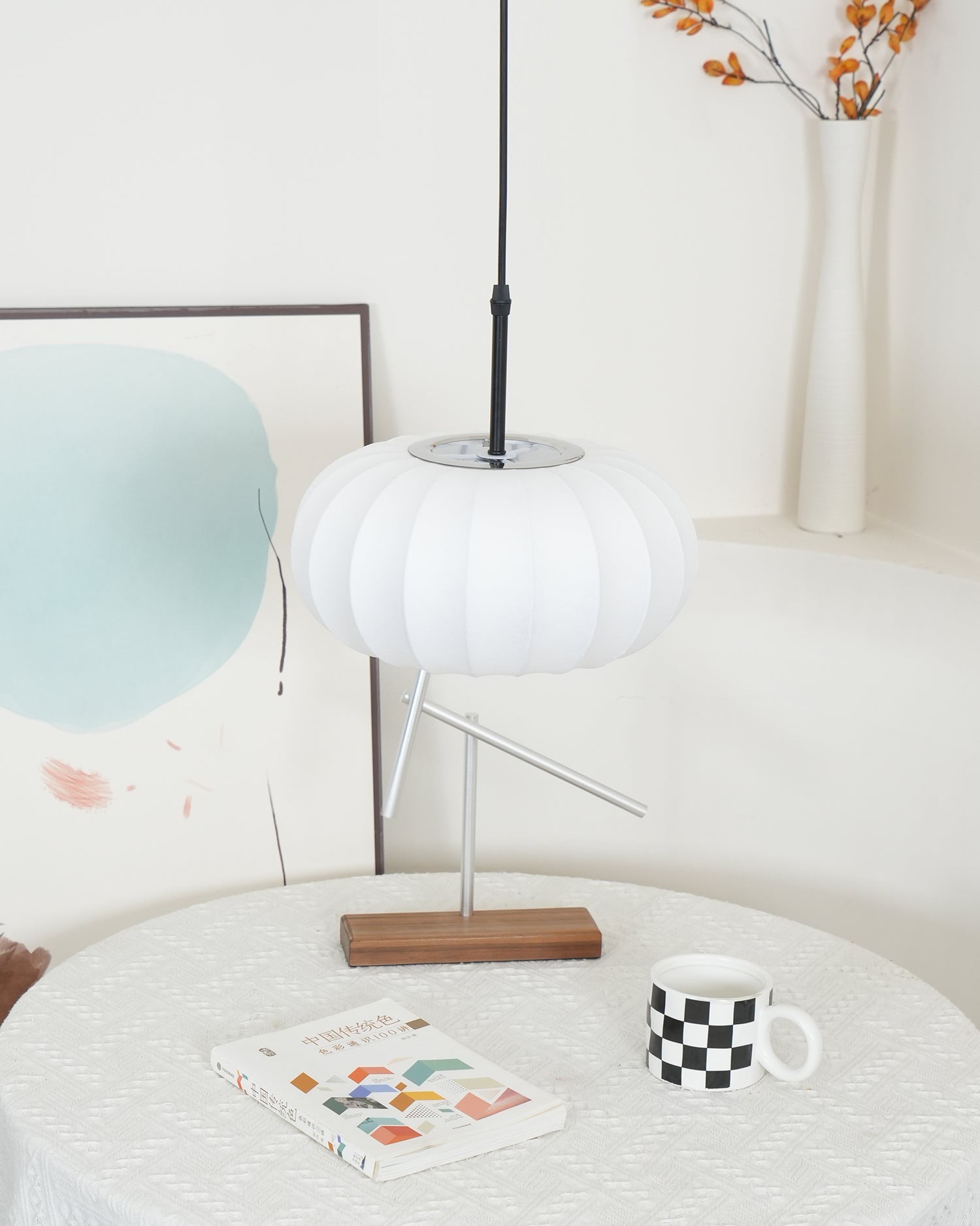 Eenvoudige Wabi-sabi witte lantaarn stoffen hanglamp HL852