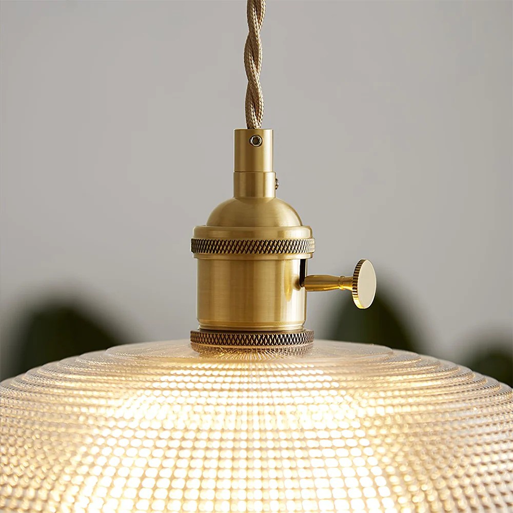 Vintage koperen geribbelde glazen hanglamp HL186